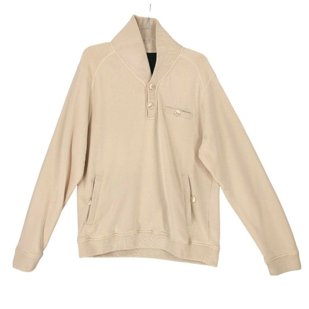 Daniel Hechter Mens Sweater Large Ivory Cream Pullover Slash Pockets Long Sleeve